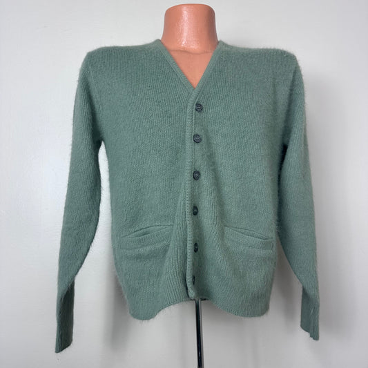1960s Green Fuzzy Orlon Cardigan, McBriar Sportswear Size Small