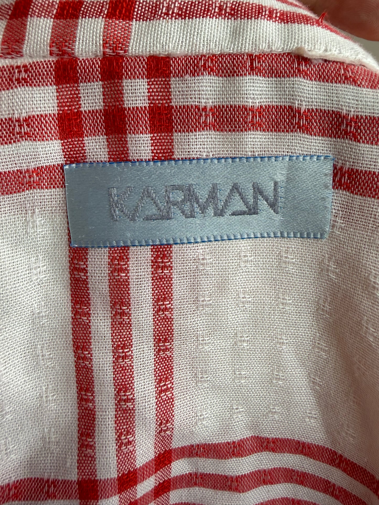 1980s/90s White and Red Plaid Sleeveless Western Blouse with Ruffles, Karman Size Small