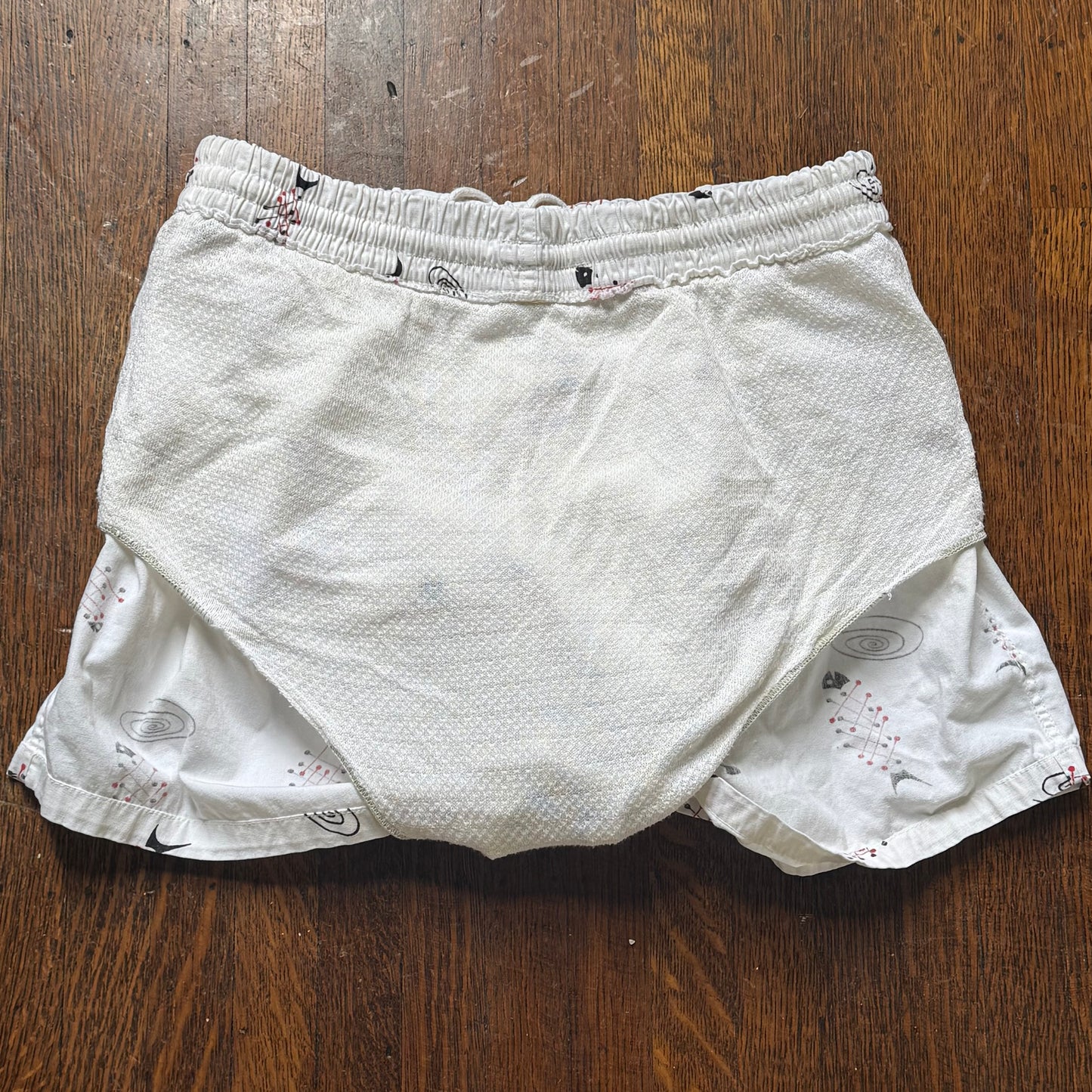 1950s Men’s Swim Trunks, Fish Bones Novelty Print, Cotton Swimsuit Shorts, Size Small