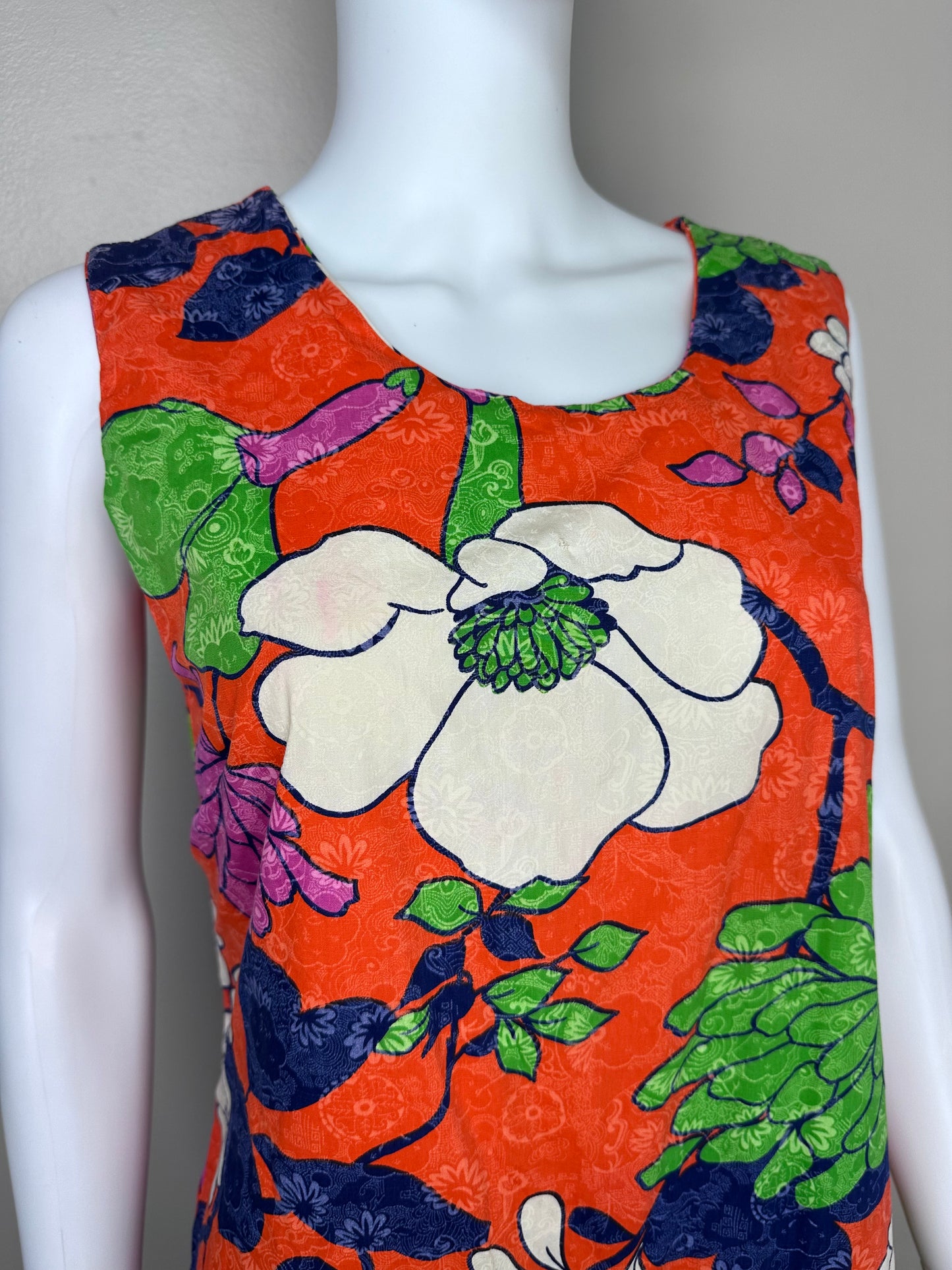 1960s Orange Floral Romper, Size Medium, Skort, Mini Dress