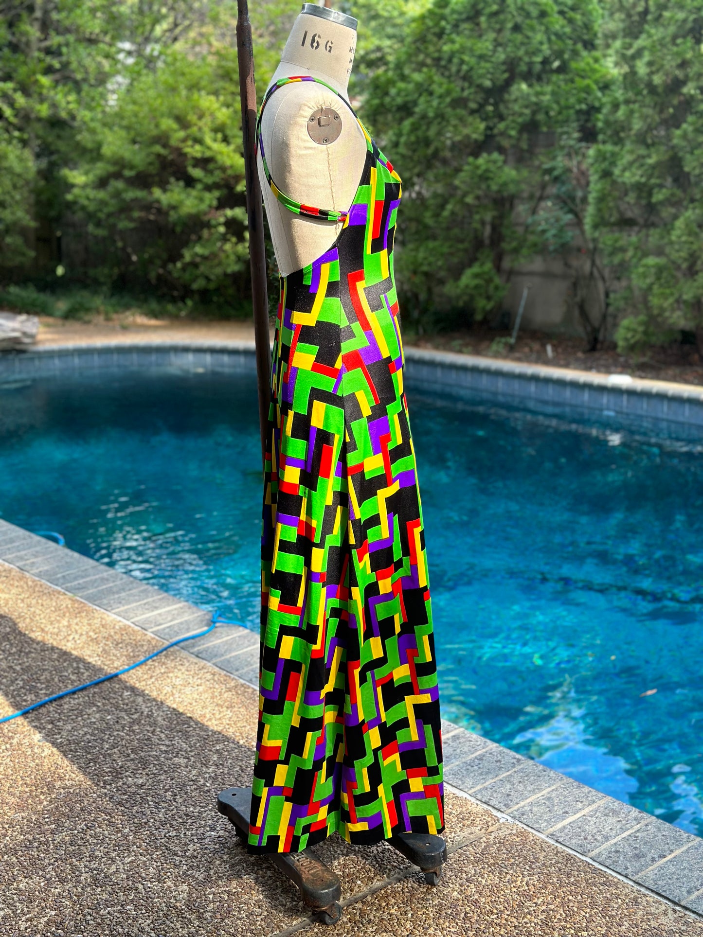 1970s Geometric Print Swim Dress, Elizabeth Stewart Size XS