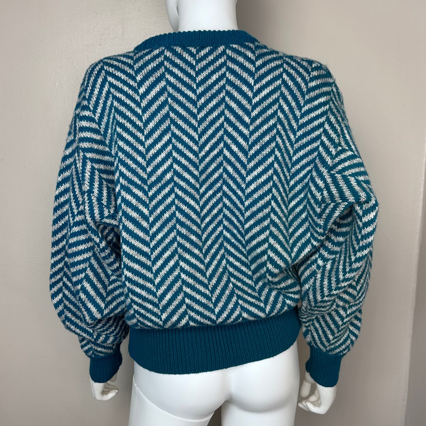 1990s Teal Chevron Cardigan Sweater, Loo & Boo Size Large