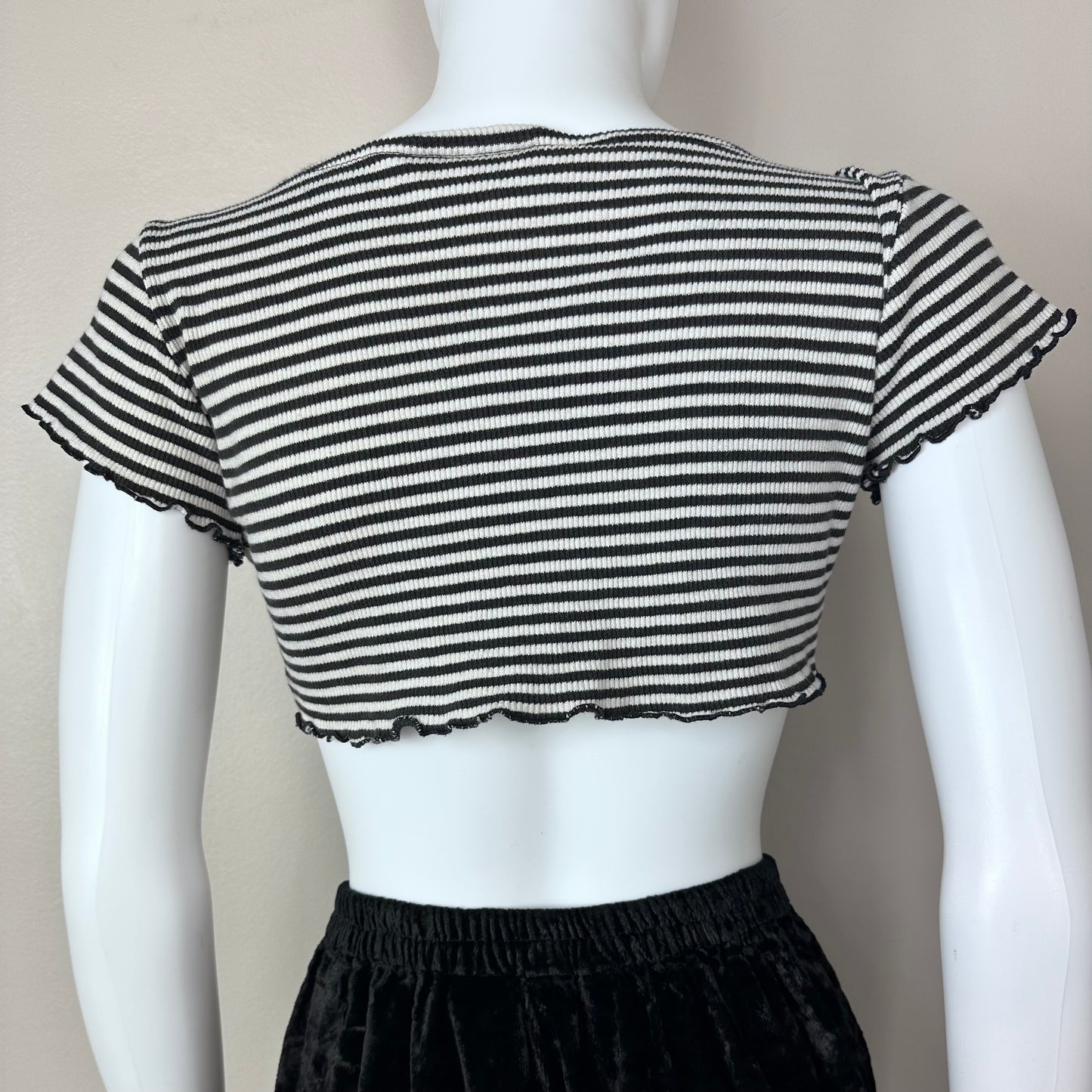 1990s Black and White Stripe Crop Top, Malibu Size XS-Small