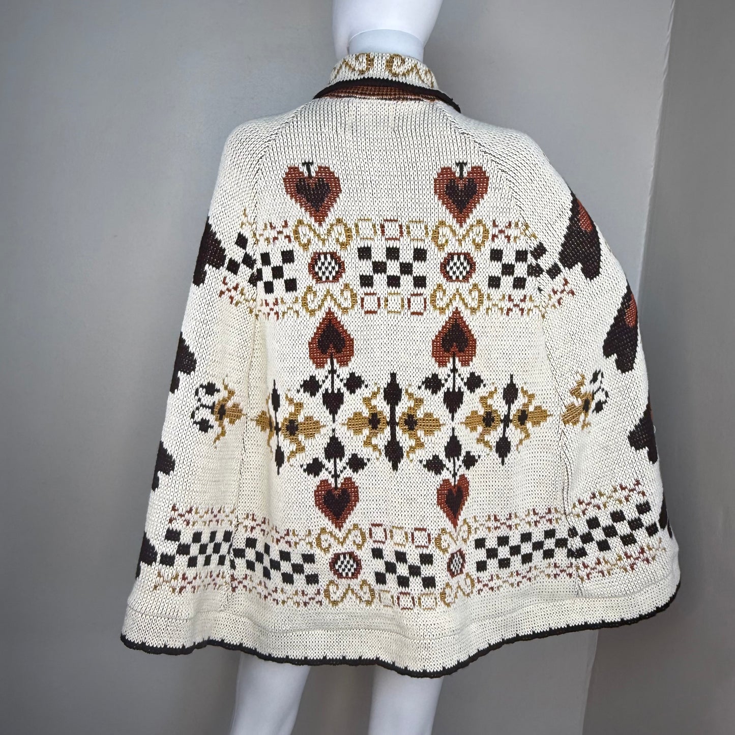 1970s Folk Art Knitted Cape, Sturbridge by Roosevelt, Open Sizing