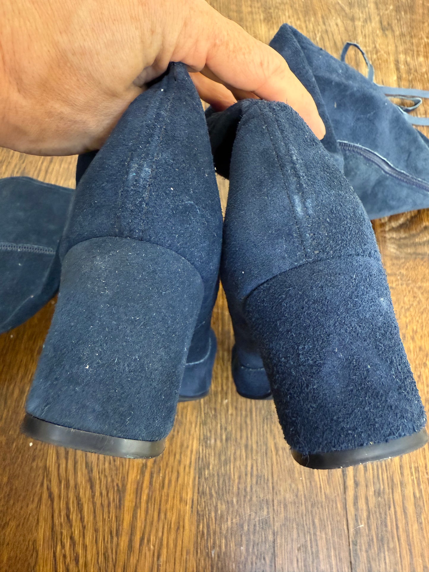 1960s/70s Navy Blue Leather Lace Up Go go Boots, Riviera’s Size 7 1/2 Narrow