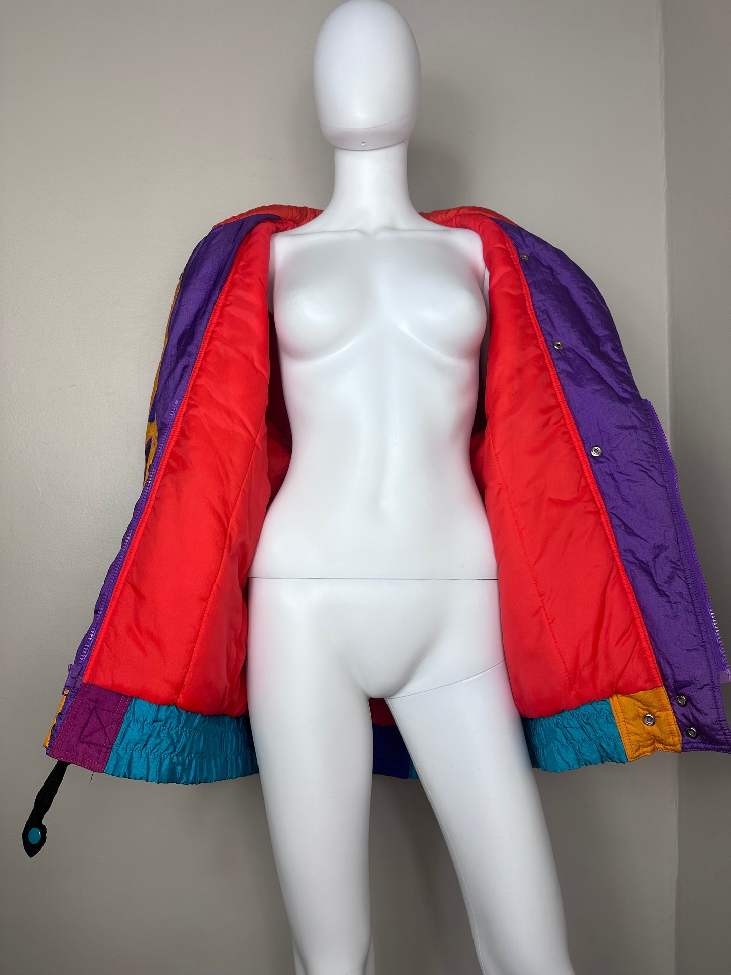 1980s/90s Bright Color Block Ski Coat, PA Originals Size XL