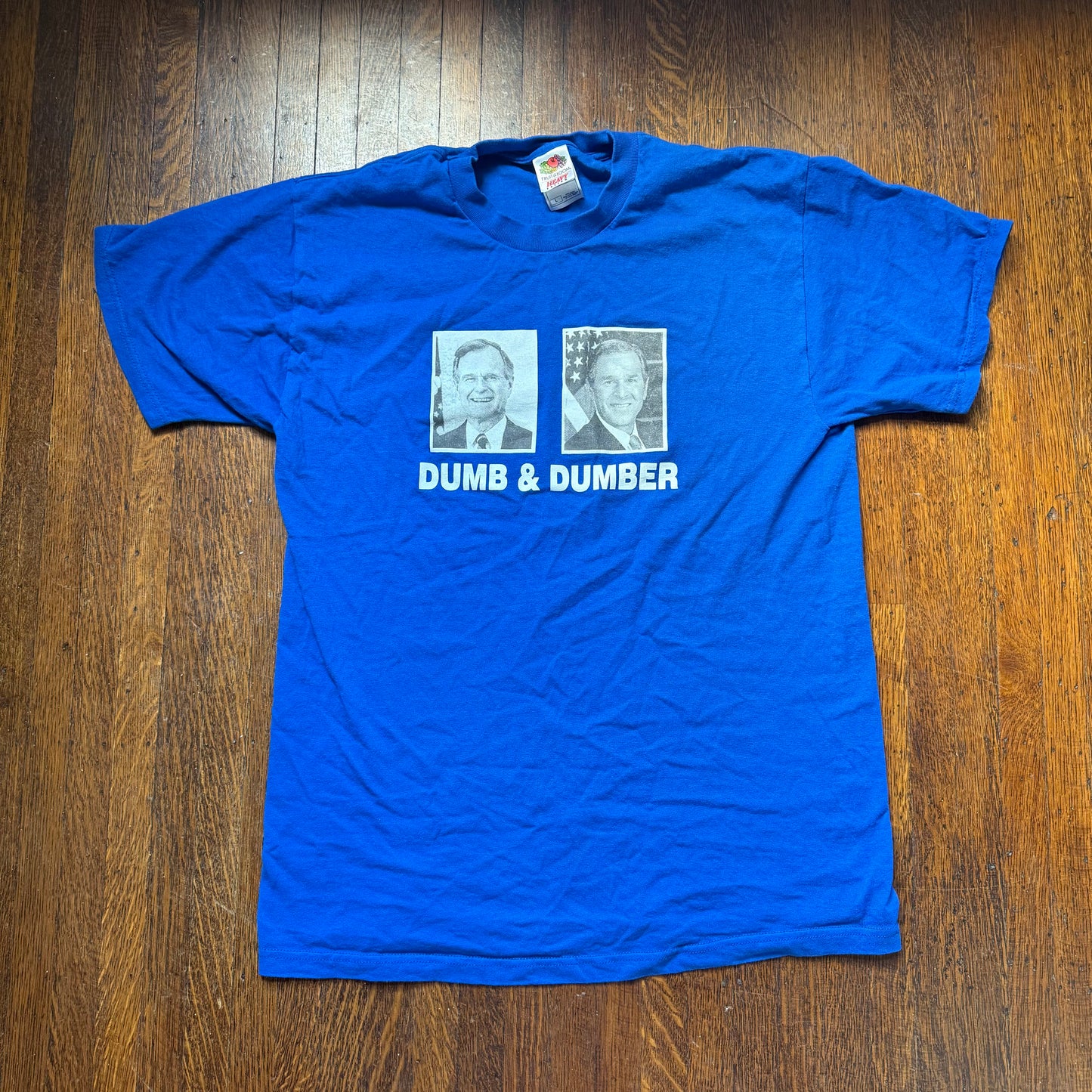Y2K Dumb and Dumber George W Bush T-Shirt, Fruit of the Loom Size Large