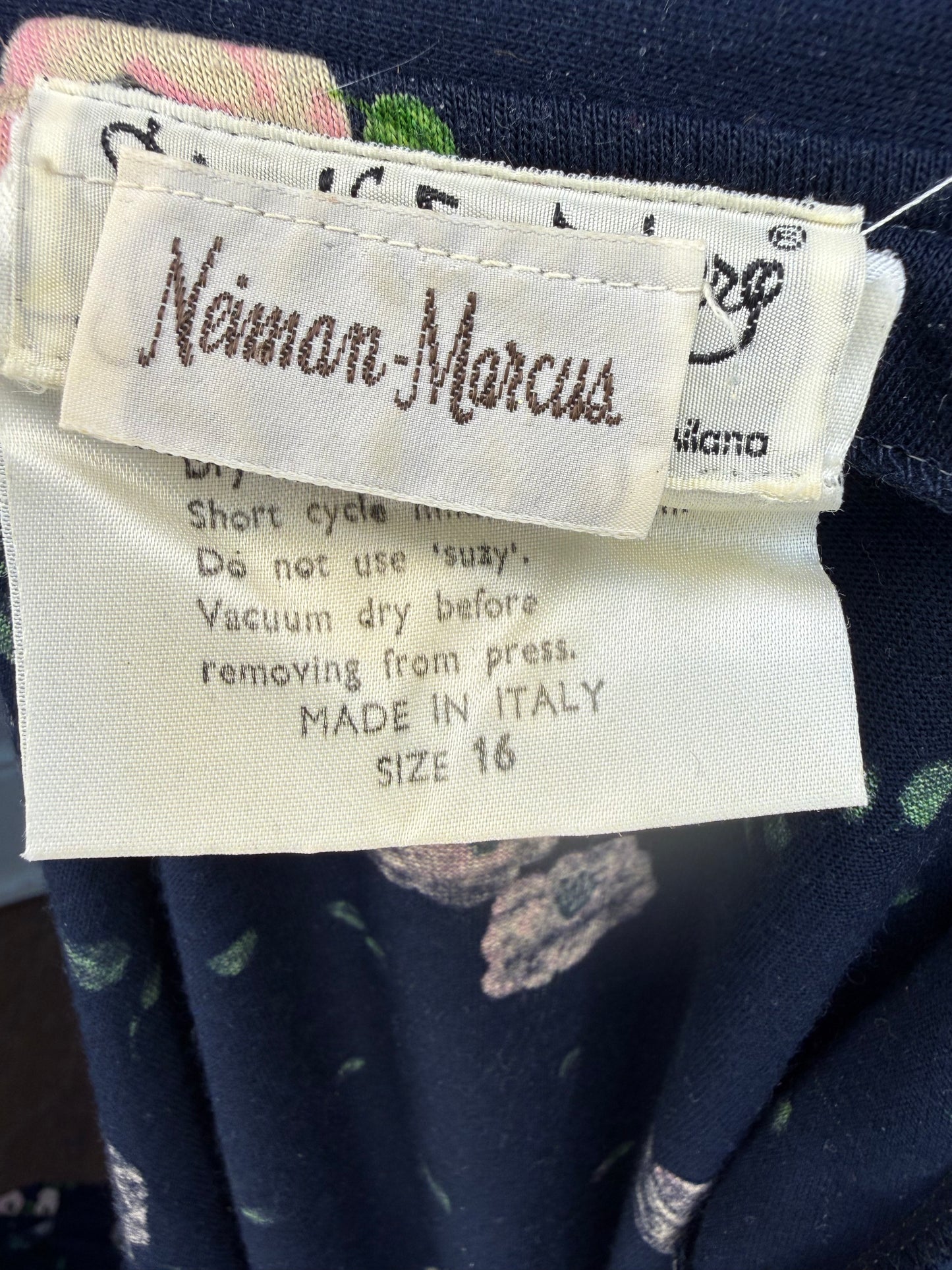 1970s Diane Von Furstenberg Wrap Dress, Navy Blue Floral, Size Medium-Large, Vintage Size 16, Neiman Marcus