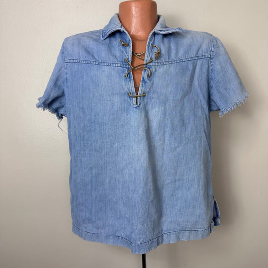 1960s/70s Denim Lace Up Shirt, Matt Andrews Size Medium