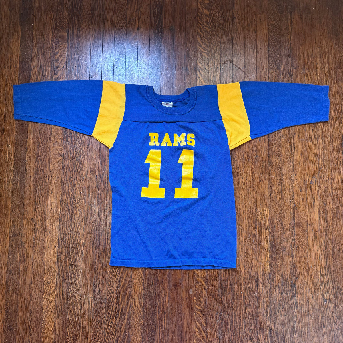 1970s Kids' Los Angeles Ram Jersey T-Shirt, Rawlings Size Youth Medium/Adult XS, Pat Haden No 11