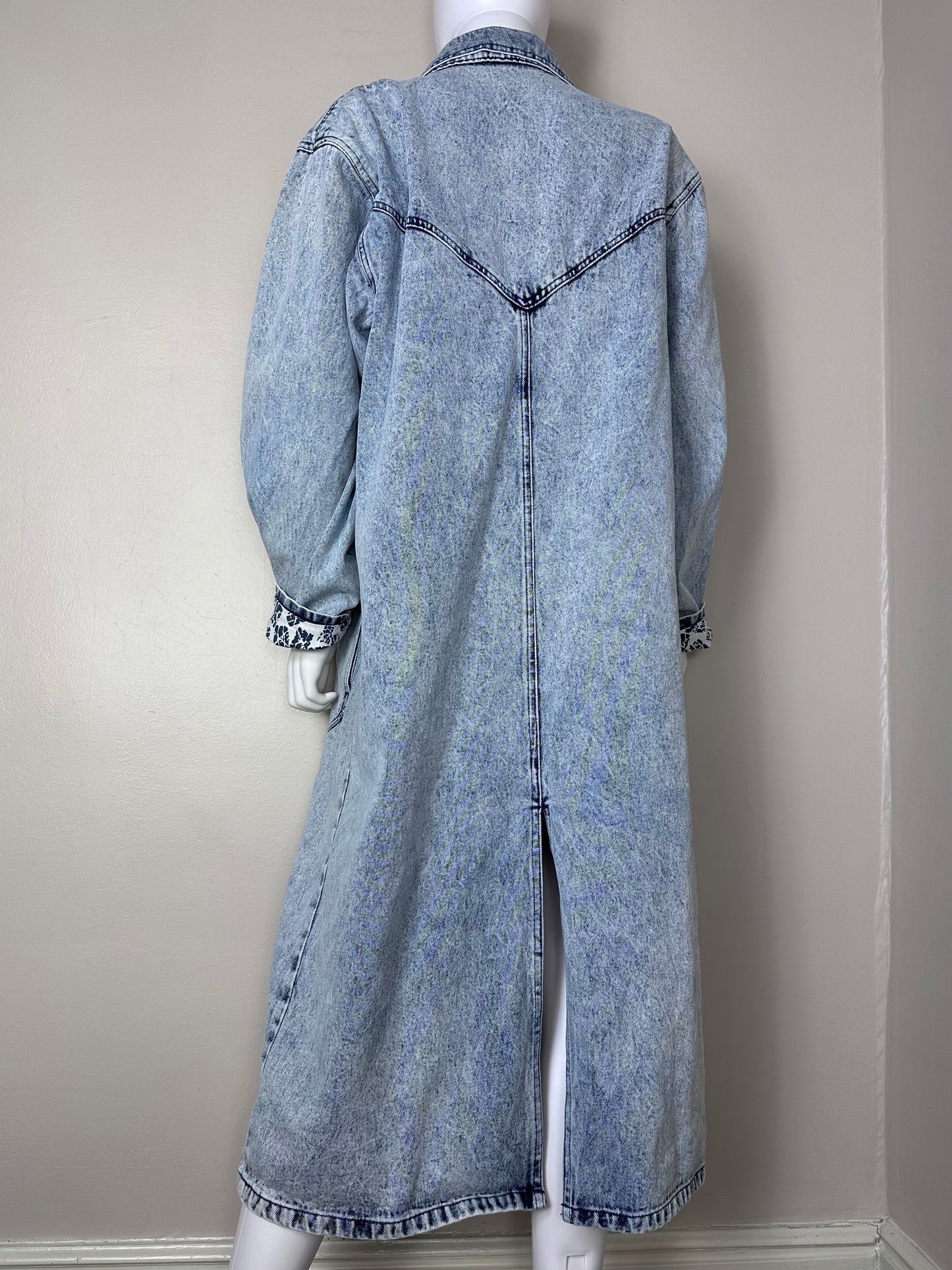 1980s Acid Wash Denim Full Length Coat, California Gold Rush Size Large
