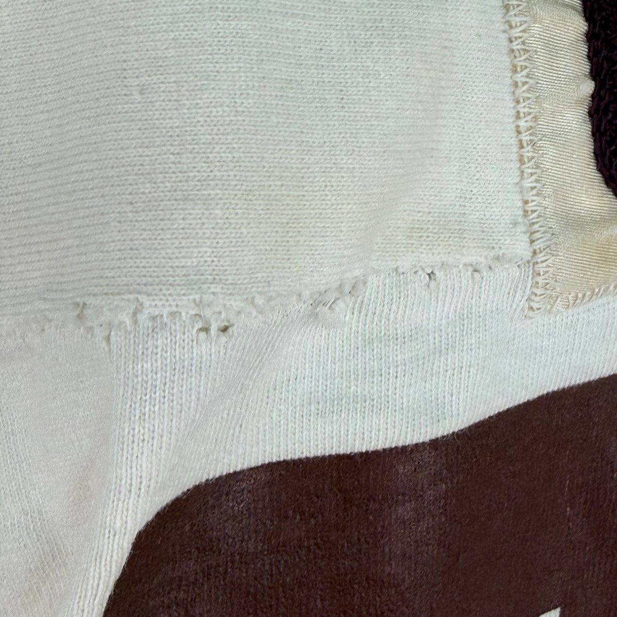 1960s White Cotton Jersey, Size Large, No 77, Chainstitch Name GANG, Very Distressed