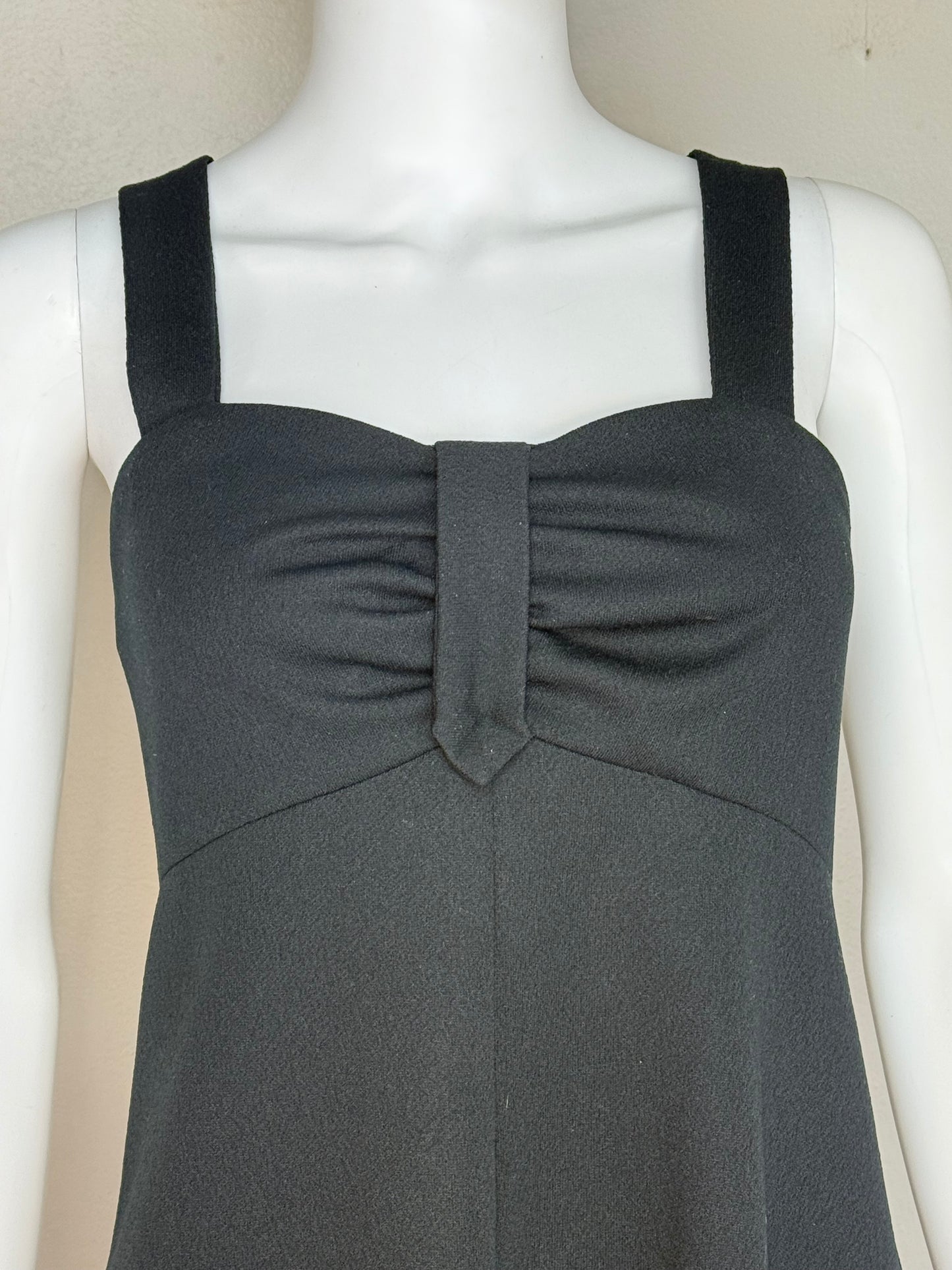 1970s Black Double Knit Sleeveless Mini Dress, Handmade Size S/M
