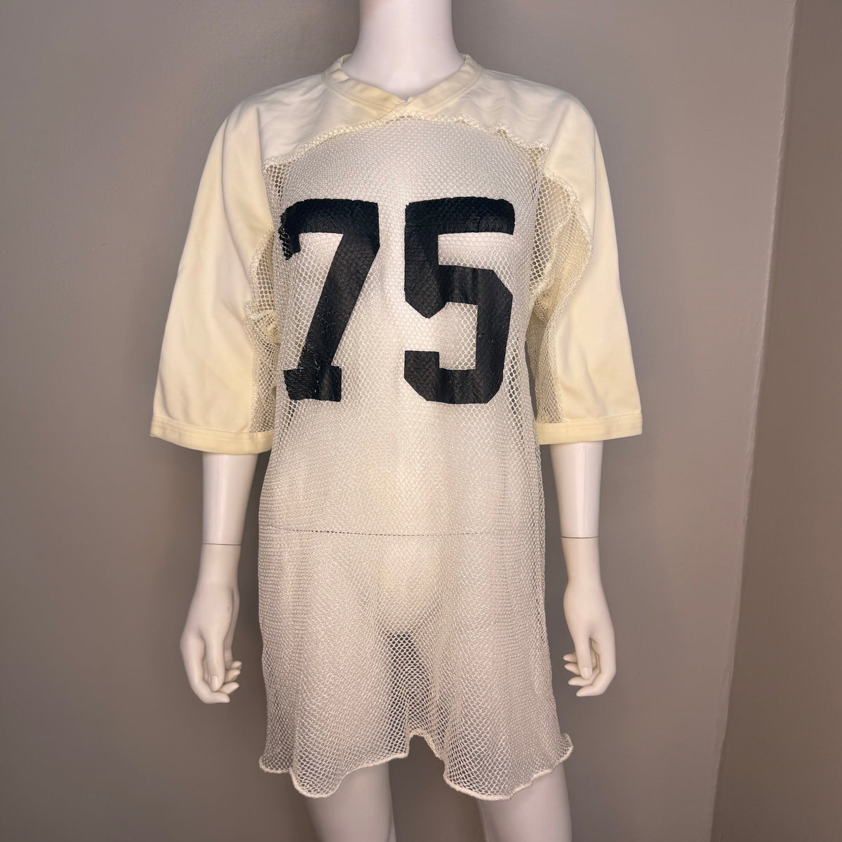 1970s Off White Open Mesh Football Jersey, Southern Athletic Size XL, No 75
