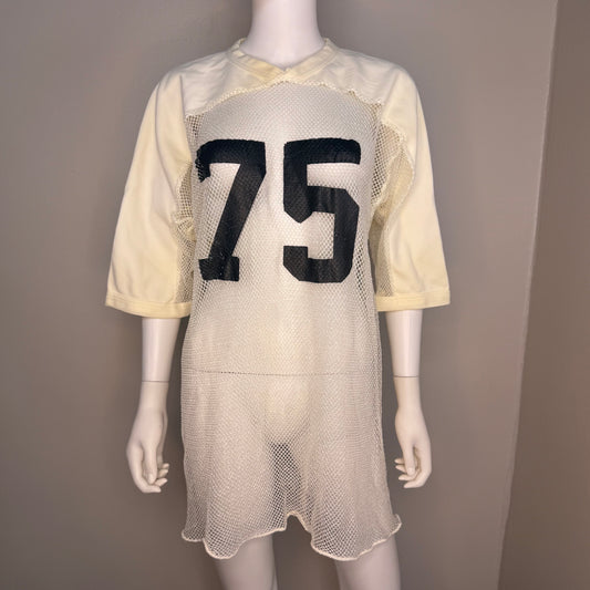 1970s Off White Open Mesh Football Jersey, Southern Athletic Size XL, No 75