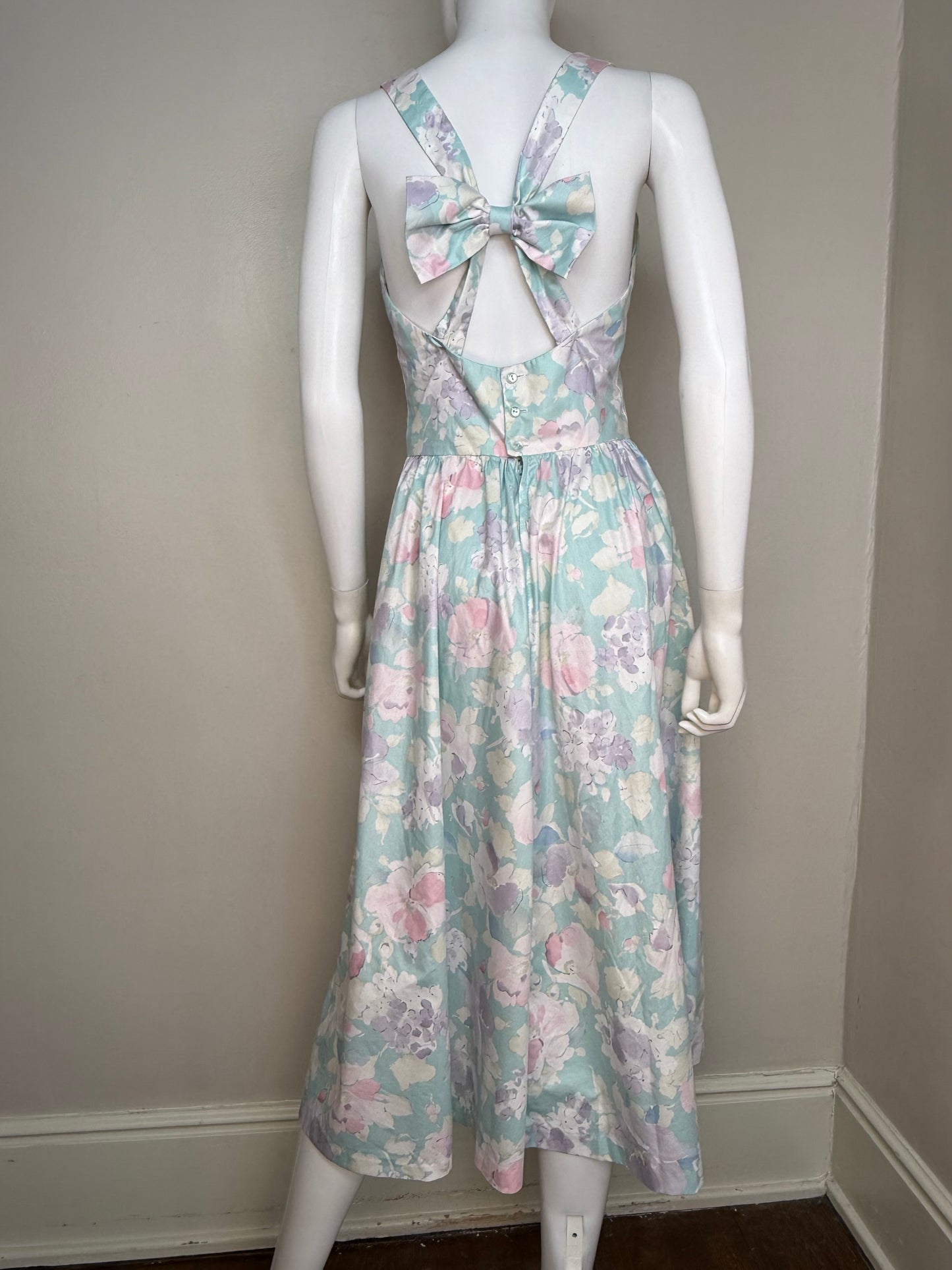 1980s Pastel Floral Midi Dress, Lanz Size Small, Sundress