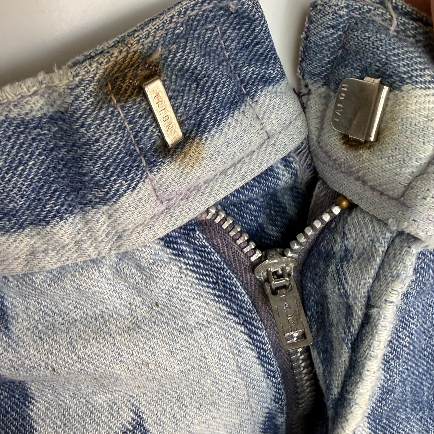 1970s Denim Shorts, Cut Off Jeans, Bleached Zebra Stripe, 35" Waist, Distressed