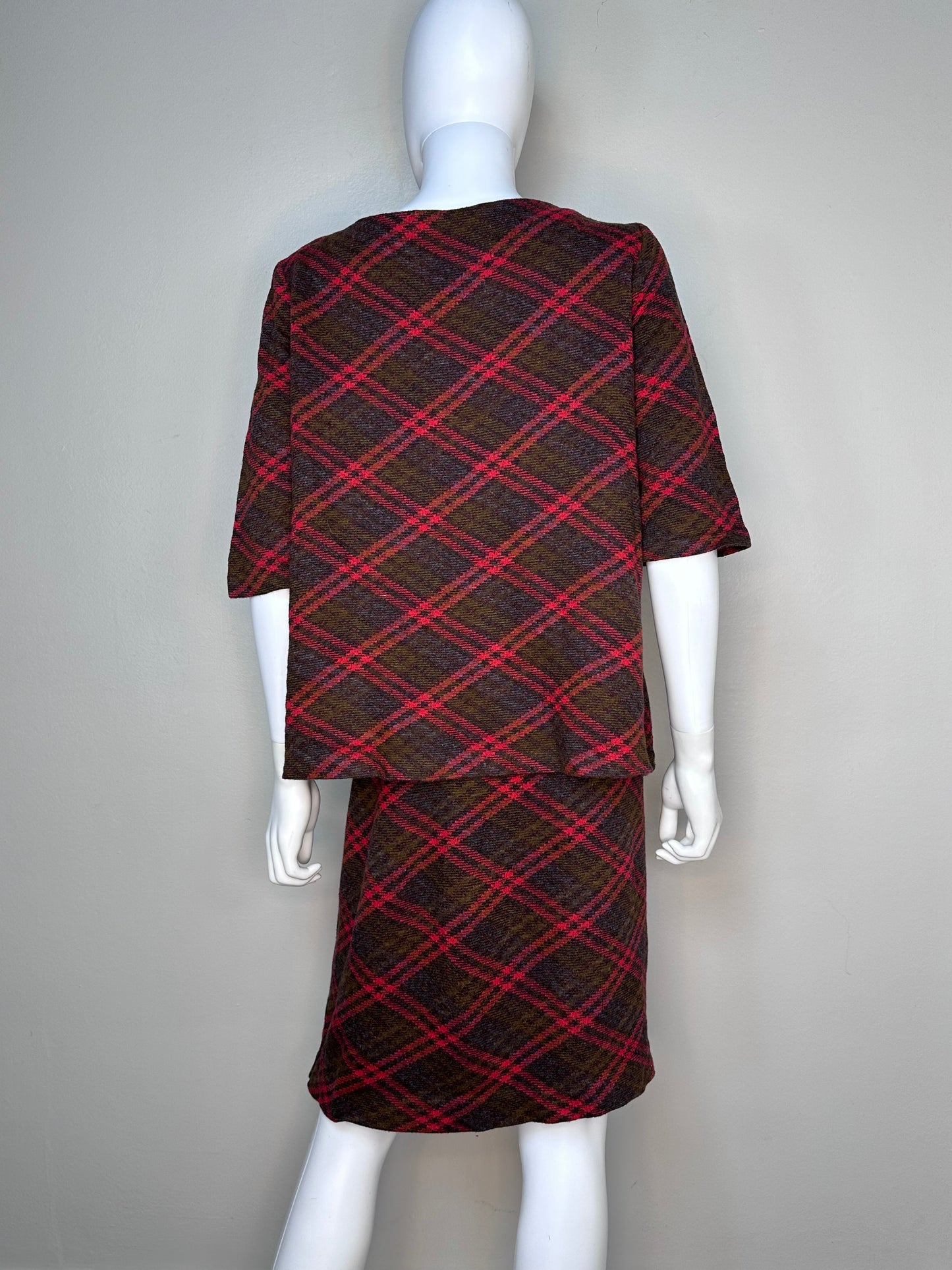 1960s Plaid Maternity Dress Set, Top and Open Belly Pencil Skirt, Expectantly Yours Size Medium