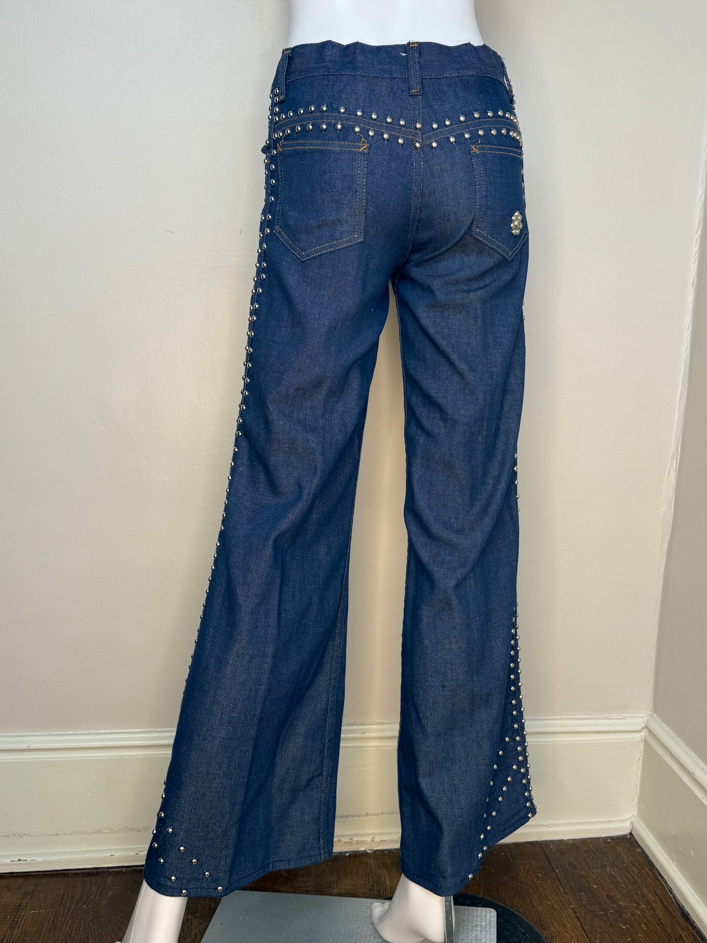 1970s Flare Leg Studded Jeans, The Lemon Frog Shop, Sears, 29x30.5, Low Rise Bellbottom