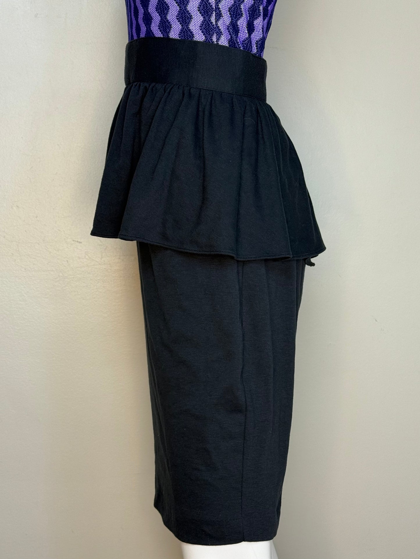 1980s Black Knit Peplum Skirt, Size XS