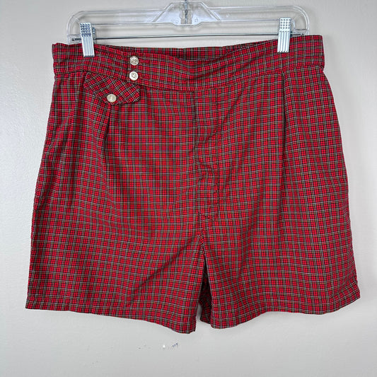 1950s Men’s Jantzen Red Plaid Swimsuit, 35-38" Waist, Cotton Swim Trunks
