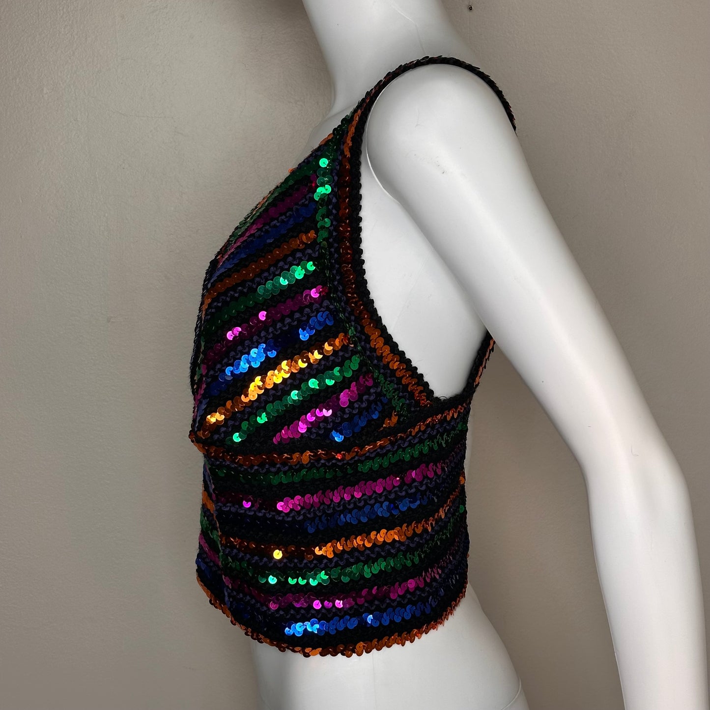 1970s/80s Disco Rainbow Sequin Tank Top, Size Large-XL