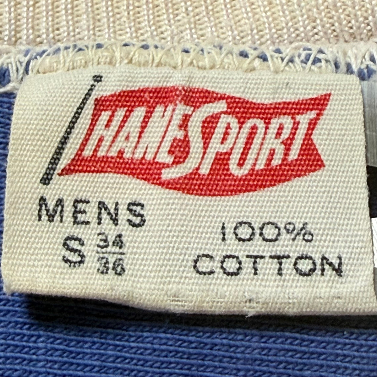 1960s Blue Cotton Jersey T-Shirt, HaneSport Size Small, No. 18, Distressed
