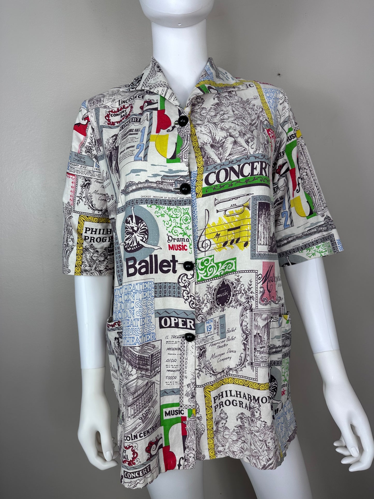 1970s Pop Art Print Top, Size Medium, Performing Arts Smock