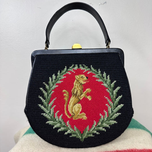 1960s/70s Lion and Laurels Crest Needlepoint Purse