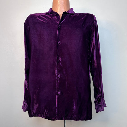 1960s Men’s Purple Velvet Shirt, Michael Webb for Carlyle Shirtmakers Size Medium