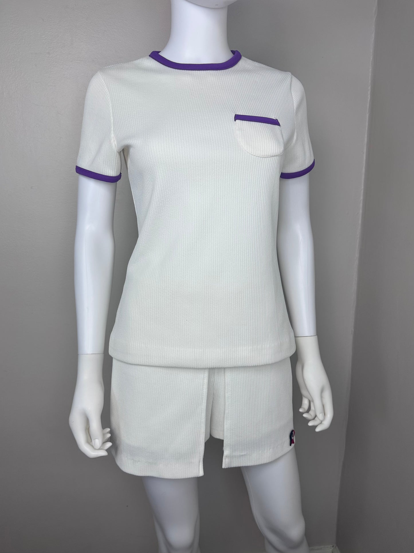 1970s Tennis Set, Russ Courtswear Size Small, Rib Knit Top and Skort, Skirt Shorts