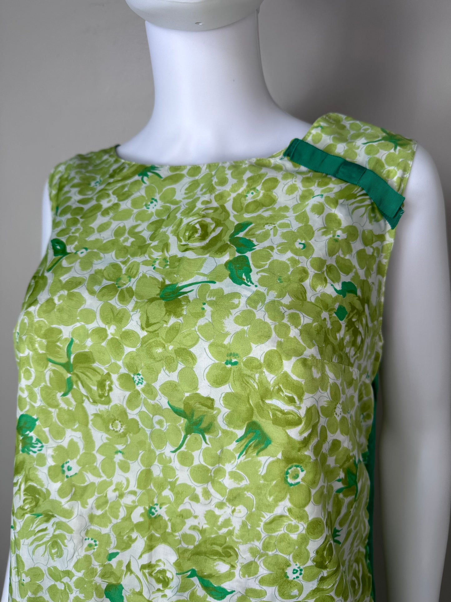 1950s Green Floral Swimsuit Skirted Romper and Cover Up Dress, Gabar Playsuit Size Small