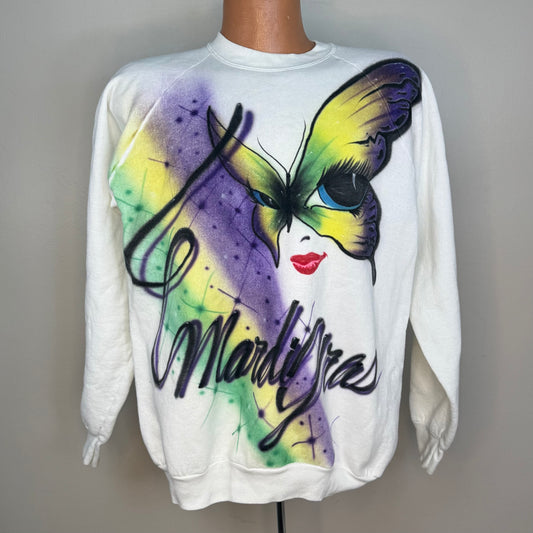 1990s Airbrushed Mardi Gras Sweatshirt, New Orleans, Fruit of the Loom Size XL