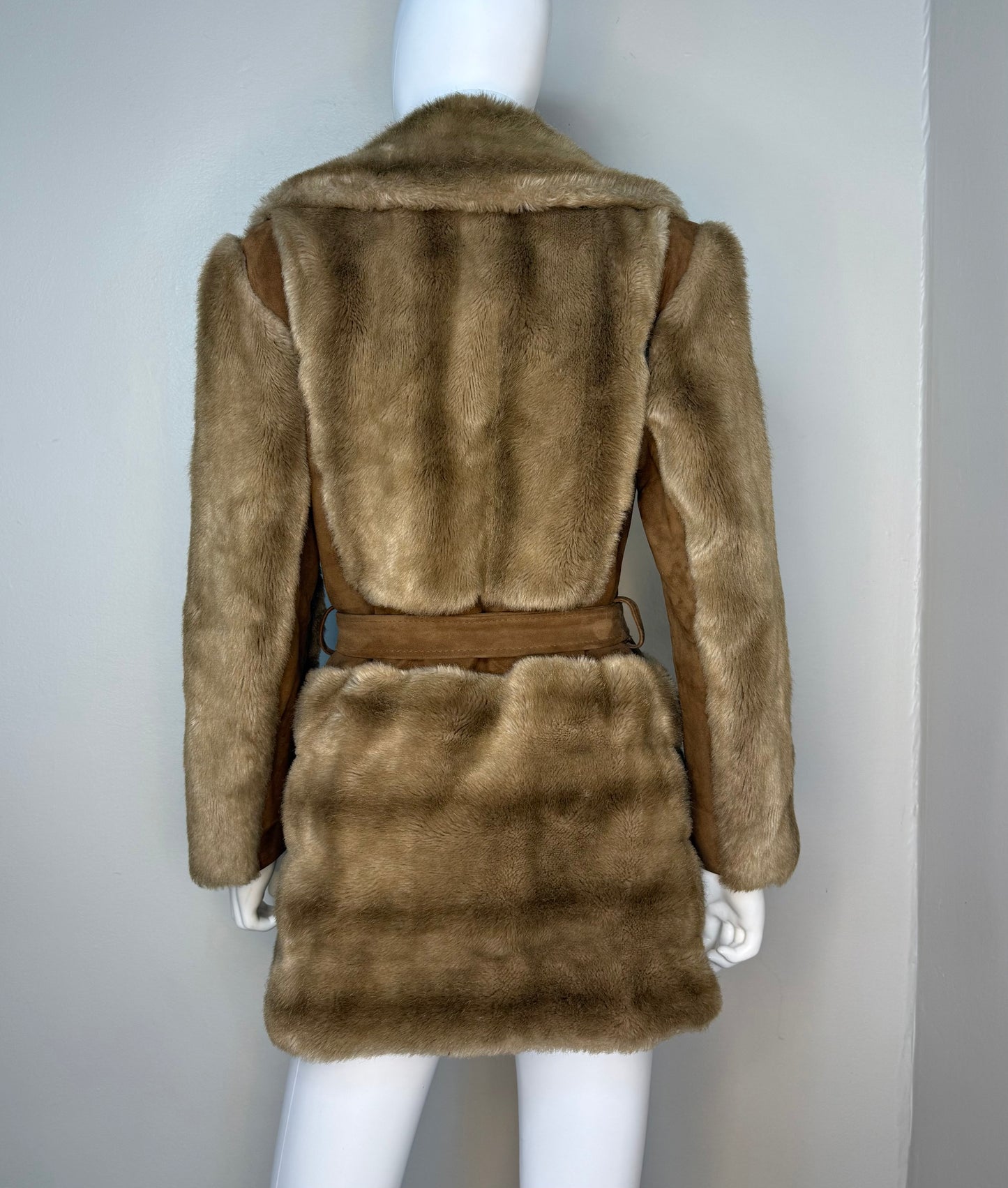 1970s Brown Faux Fur and Leather Coat, London Leathers by Lilli Ann Size Small