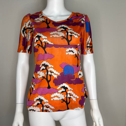 1970s Psychedelic Tree Print Women’s T-Shirt, Size X-Small