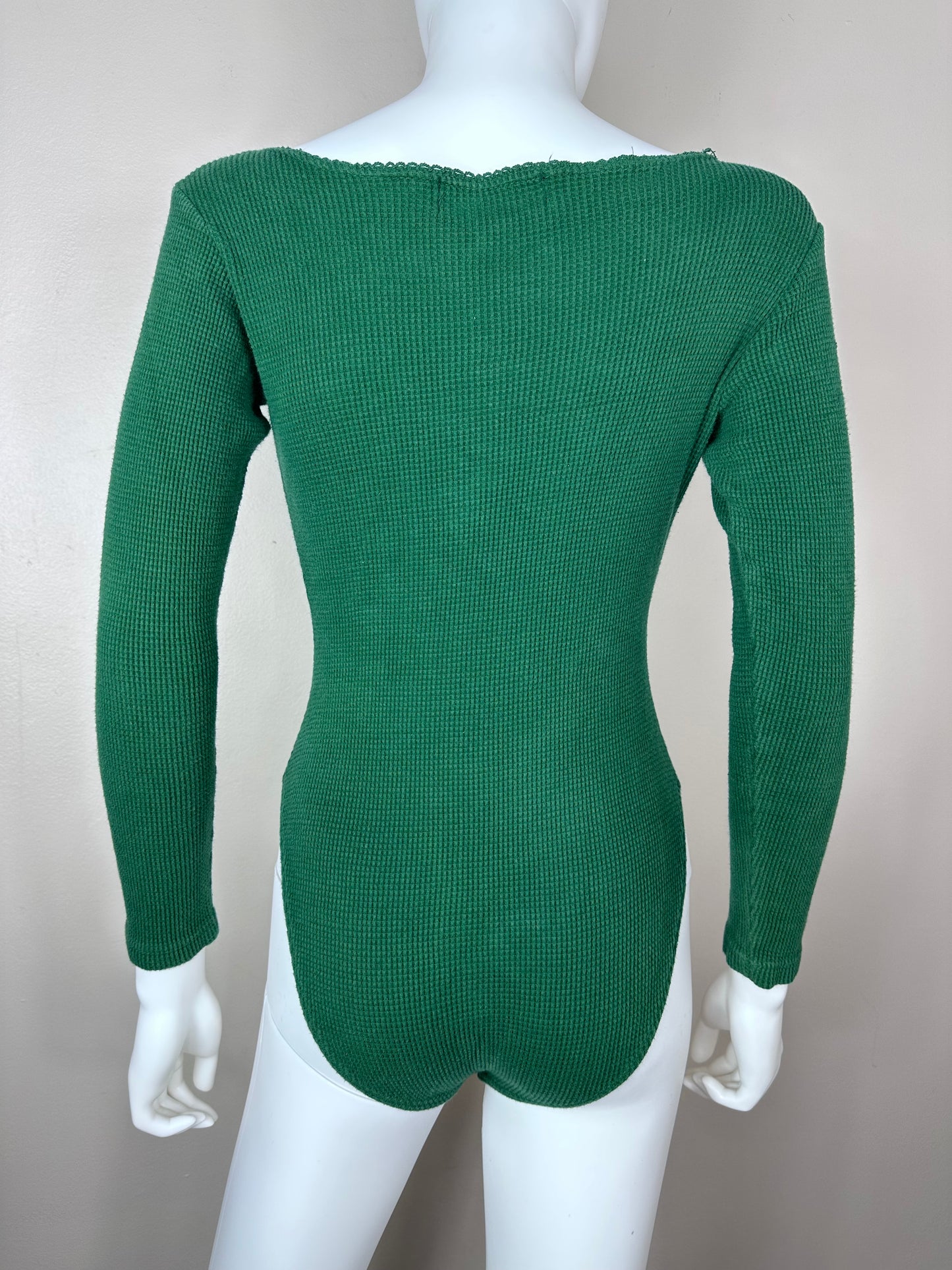 1990s Green Thermal Scoop Neck Bodysuit, Betty Blue Size Small-Medium