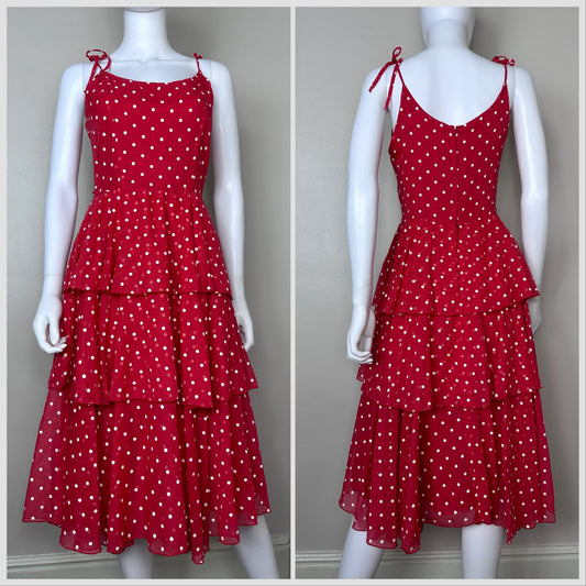 1970s Red and White Polka Dot Dress, Frederick’s of Hollywood Size Small
