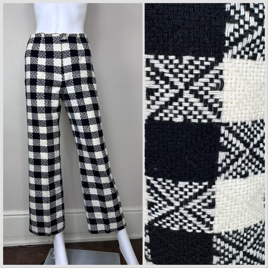 1960s Black and White Plaid Slacks, Size XS, 26"x28"