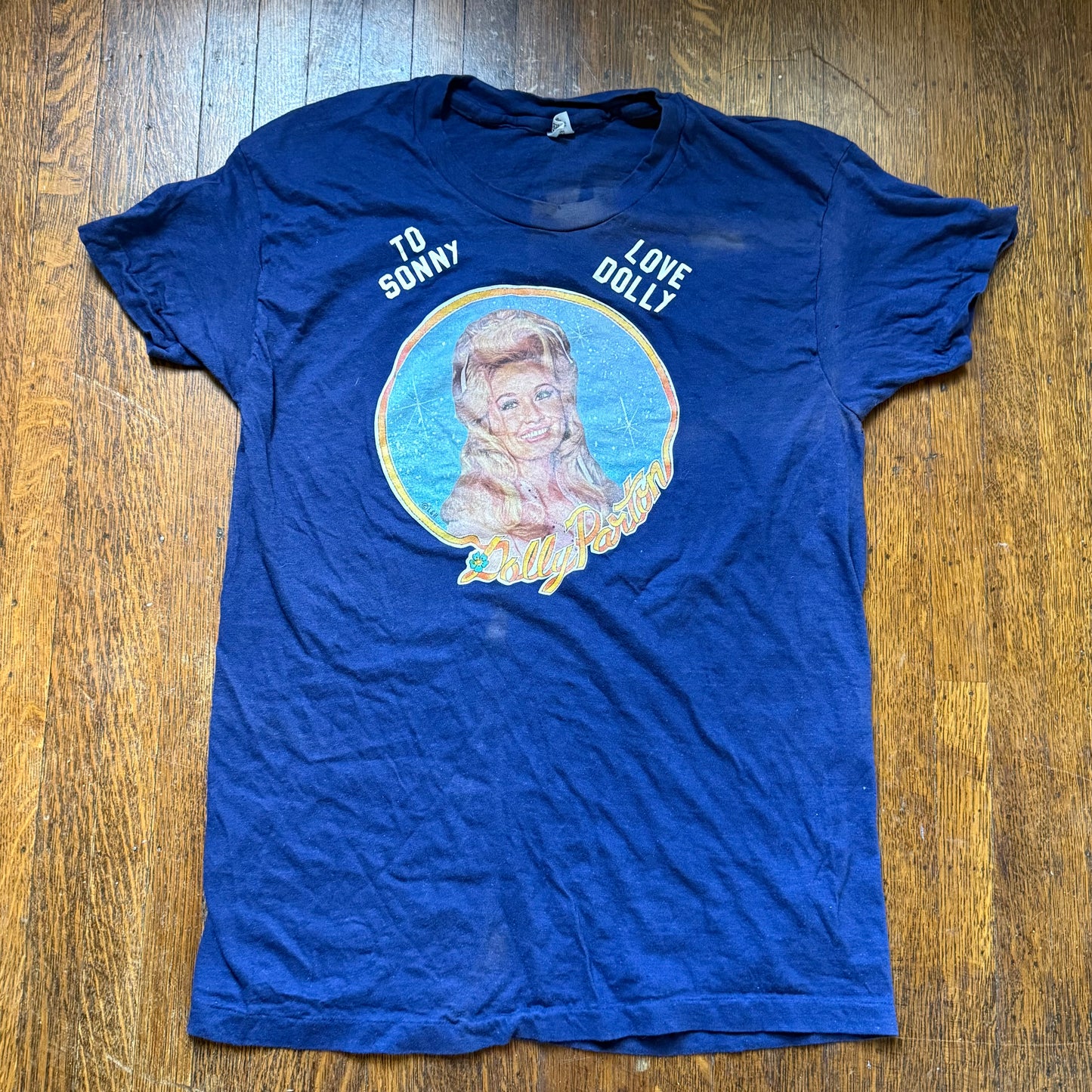 1970s Dolly Parton T-Shirt, Hanes Size Medium, Distressed Sun Faded
