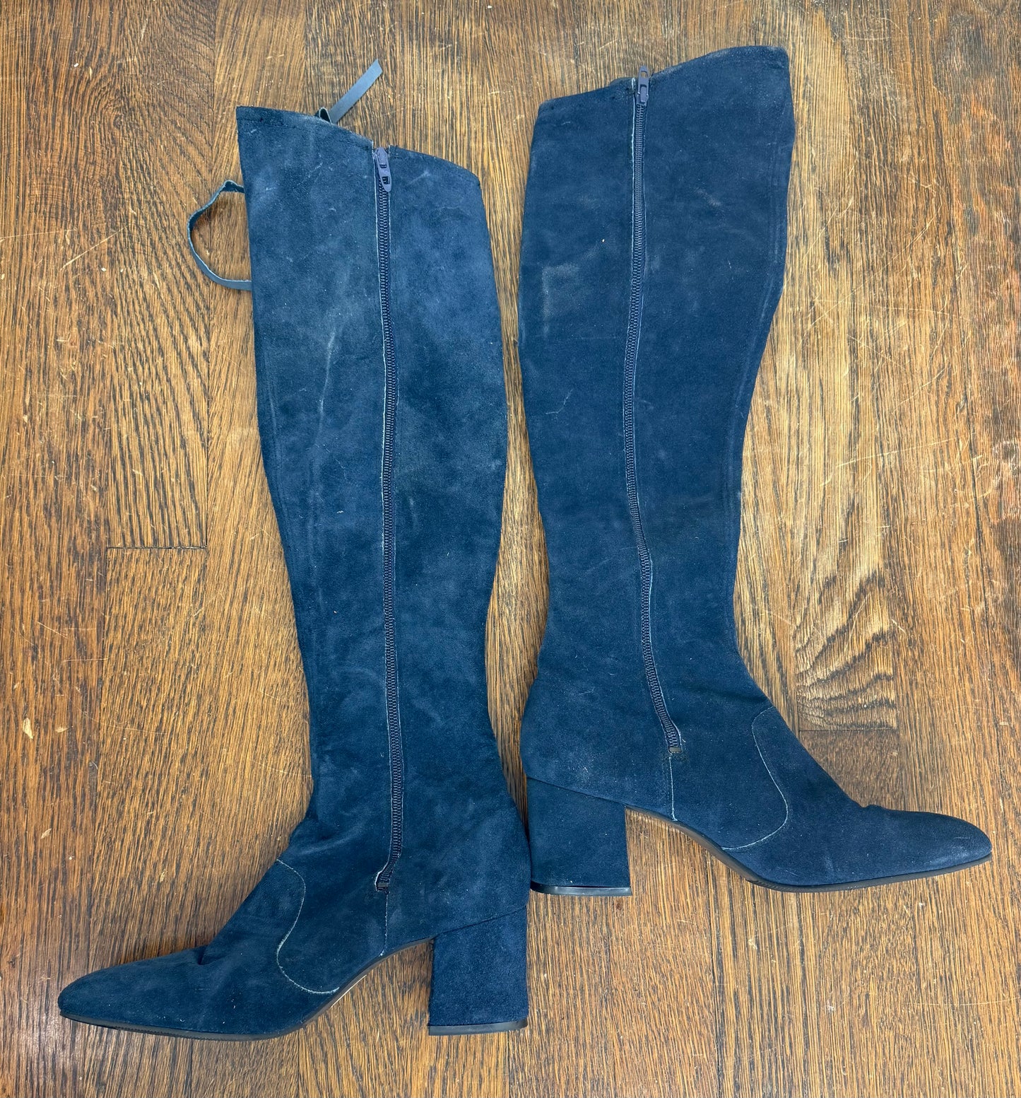 1960s/70s Navy Blue Leather Lace Up Go go Boots, Riviera’s Size 7 1/2 Narrow