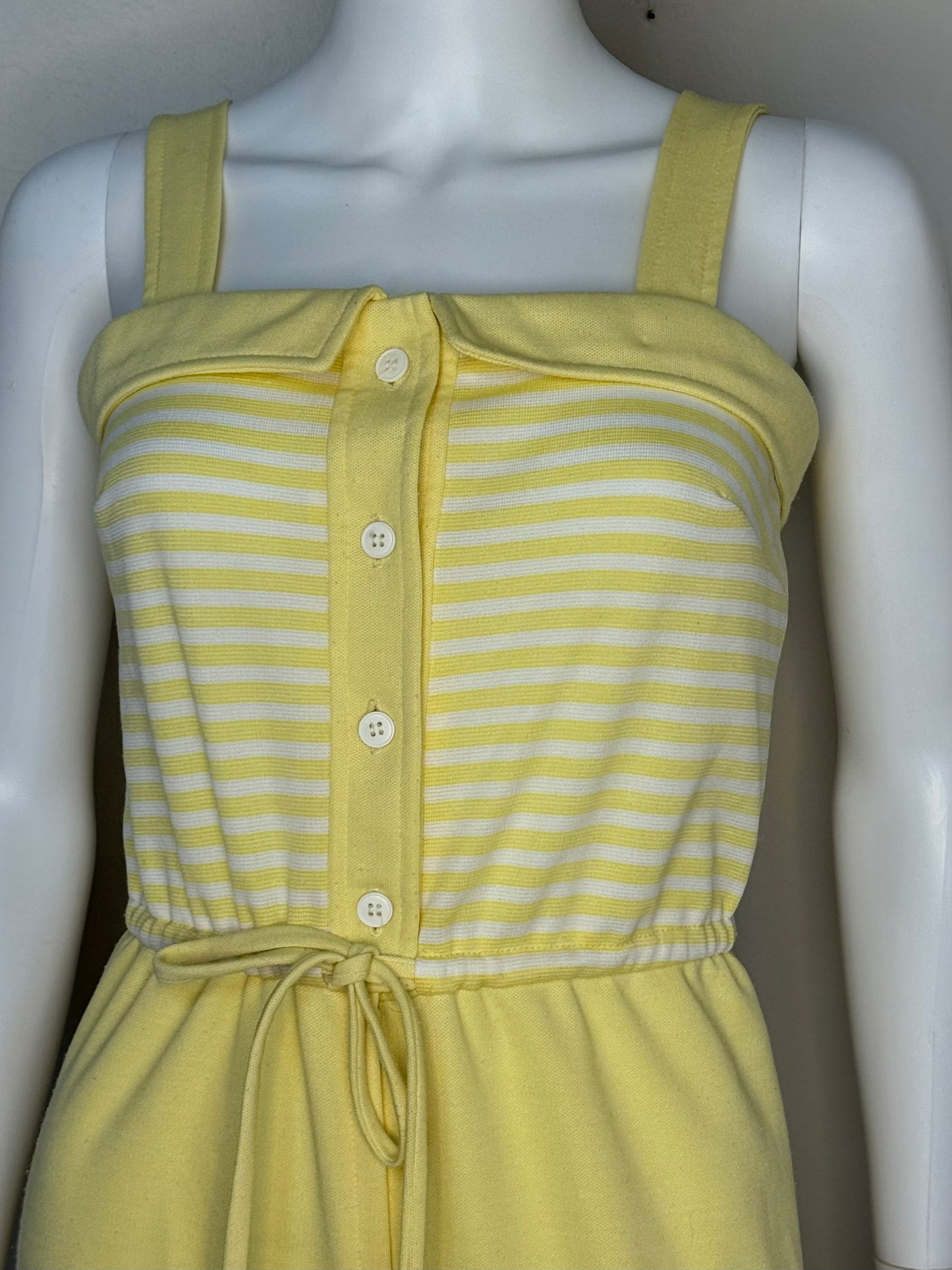 1970s Yellow Stripe Polyester Double Knit Jumpsuit, Melissa Lane Size XS/Small