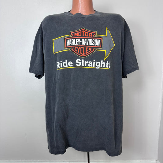 1990s Harley Davidson Ride Straight T-Shirt, Harley Hanes Beefy T Size XXL, Scott Smith Fern Park Florida, RK Stratman