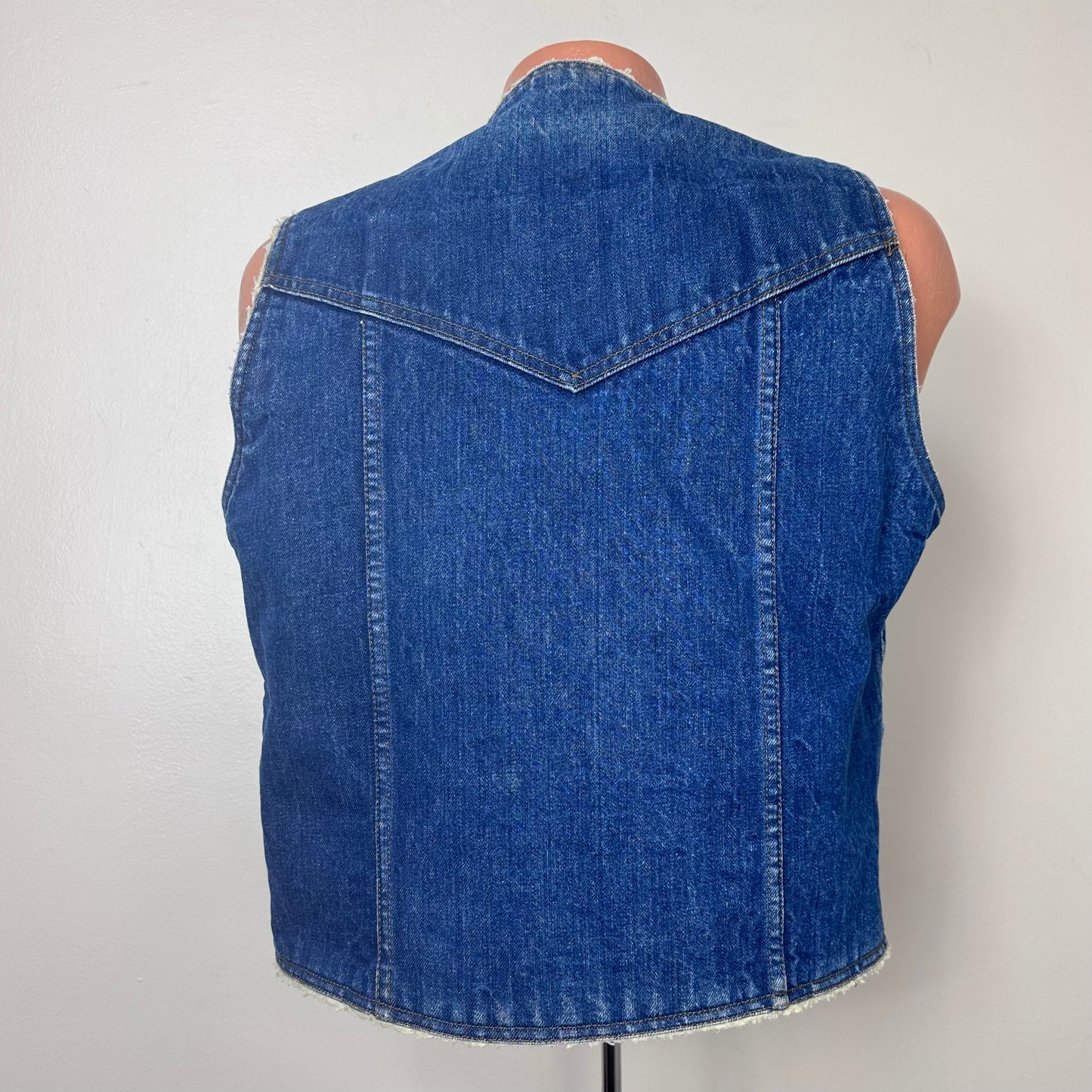 1970s Denim Sherpa Lined Vest, Big Smith Western Outerwear Size Medium