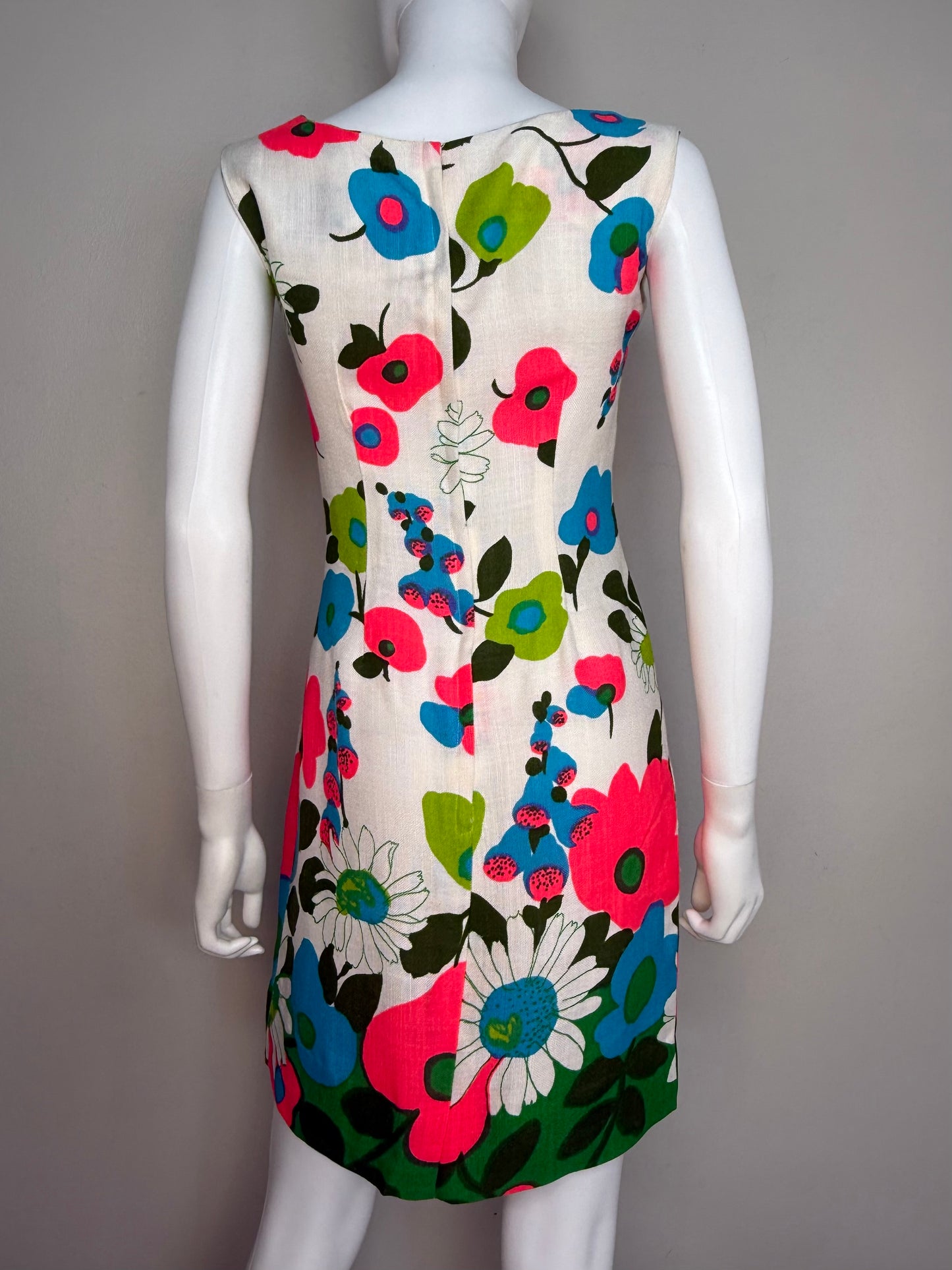 1960s Bright Floral Mini Dress, Aladdin Size XS
