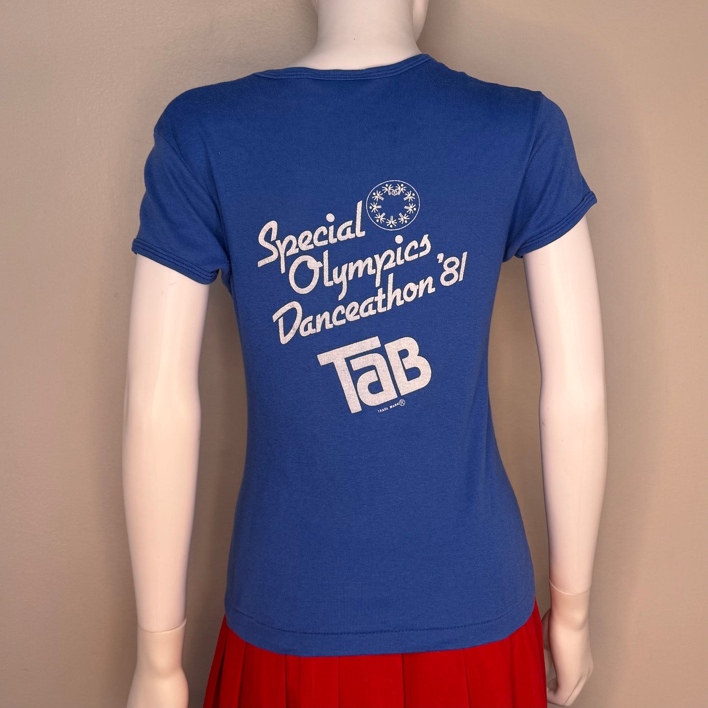 1980s Special Olympics Danceathon ‘81 Baby Doll T-Shirt, A Chance to Dance by Jacki Sorensen, Tab Cola, Hanes Designer Tee, French Cut, Femme