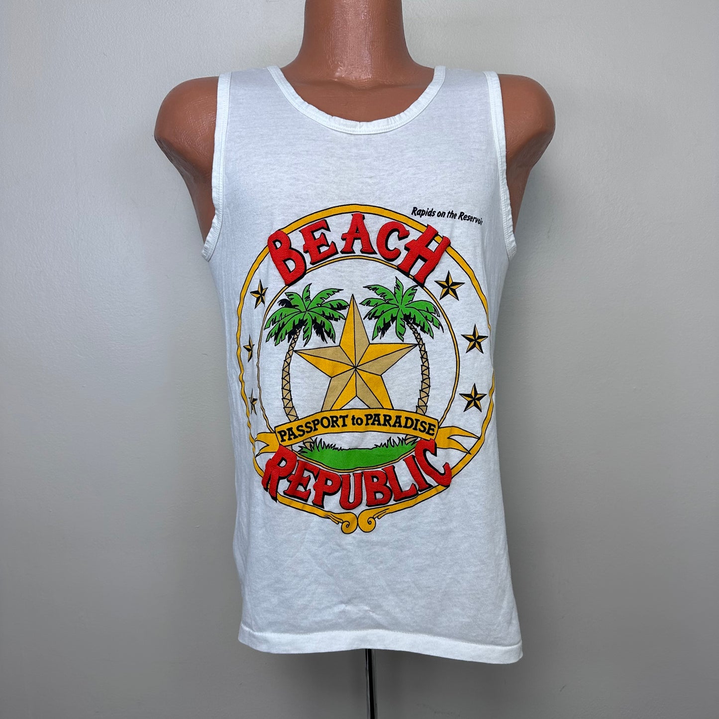 1980s Rapids on the Reservoir Tank Top, Beach Republic Passport to Paradise, Royal First Class Size Medium, Jackson MS Water Park