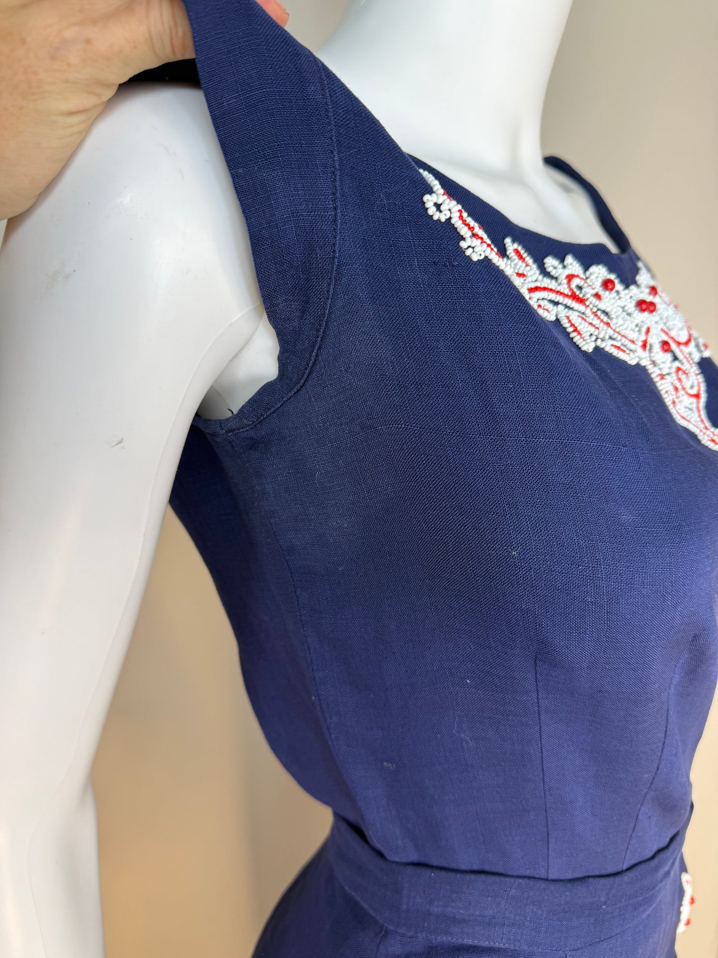1940s/50s Beaded Navy Blue Top and Skirt Set, Nini Originals Size XS-Small