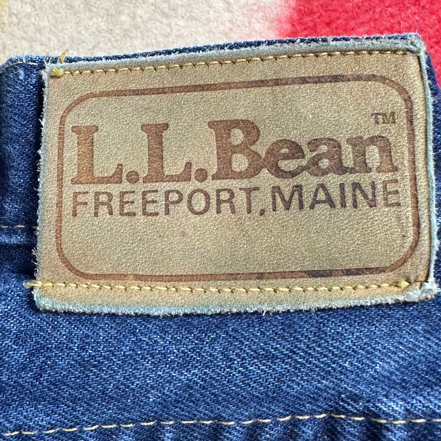 1990s LL Bean Flannel Lined Jeans, 41.5"x29.5", Red Plaid