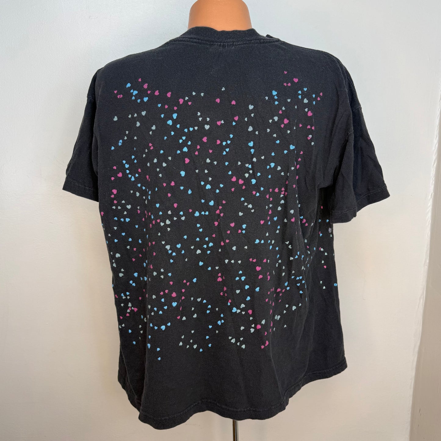 1990s Cat T-Shirt, Caribbean Dream Size XL, Elisa, Glitter Flowers Butterfly Hearts All Over Print