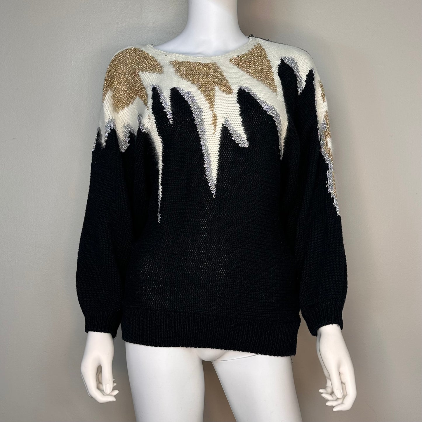 1980s/90s Black and Gold Metallic Abstract Sweater, Bramble Lane Size S/M